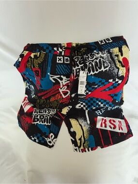 Reason Men’s Graphic Swim Shorts in Black, Red, Blue